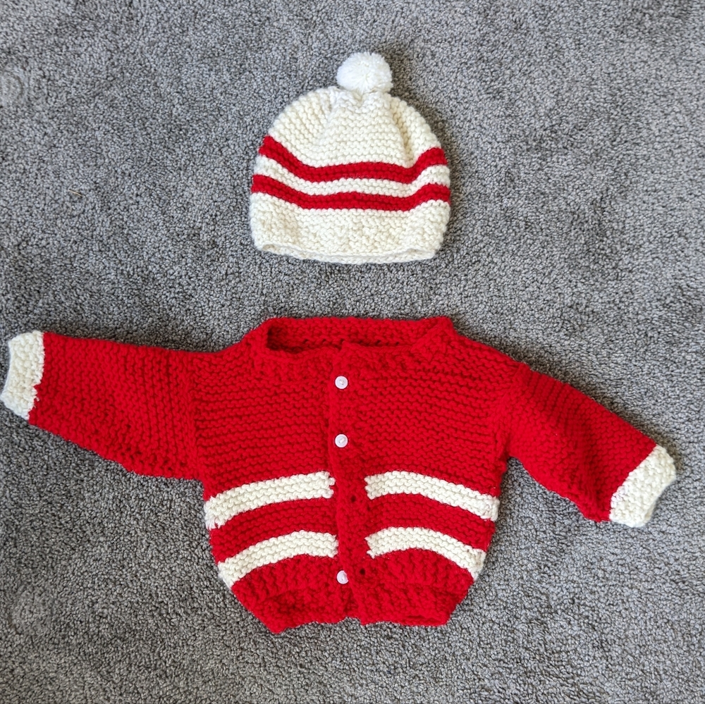 Handmade newborn knit sweater and matching hat